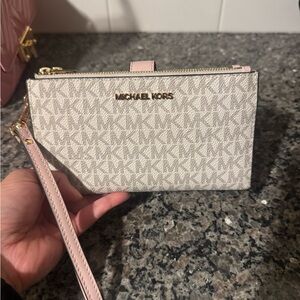 Michael Kors Pink and Cream Wristlet Wallet
